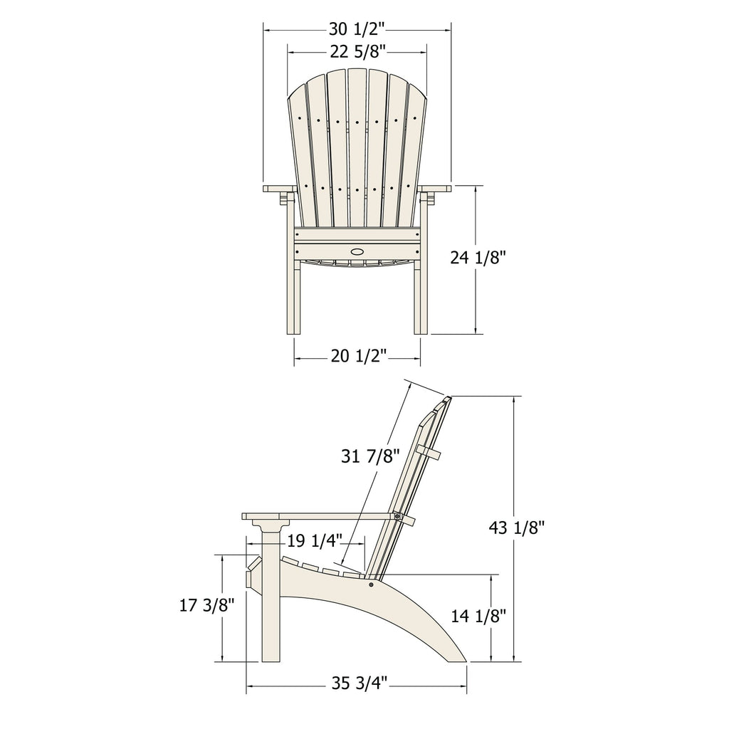 Waterfall comfort height Adirondack chair dimensions diagram 