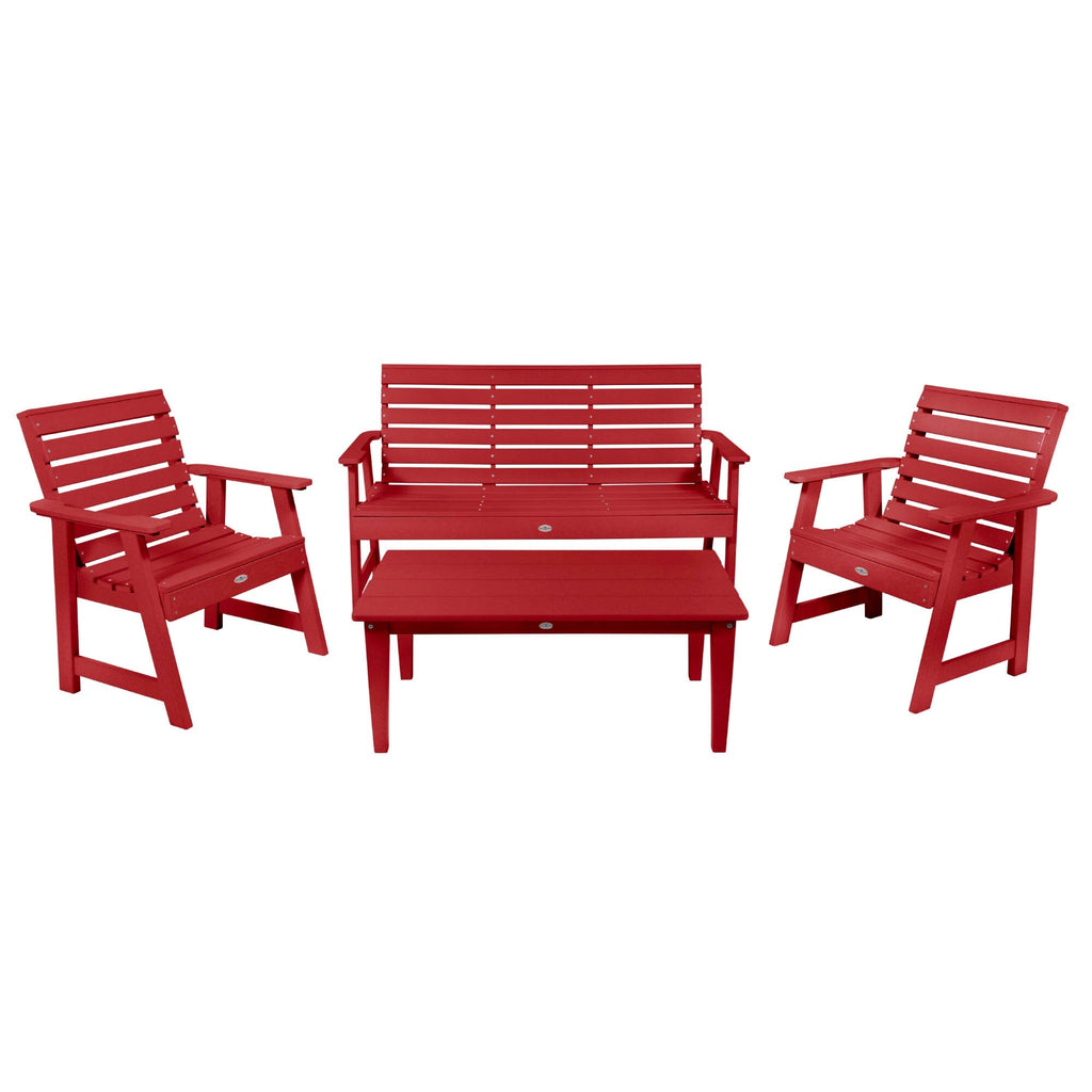 5ft Riverside bench set with conversation table and two chairs in Boathouse Red