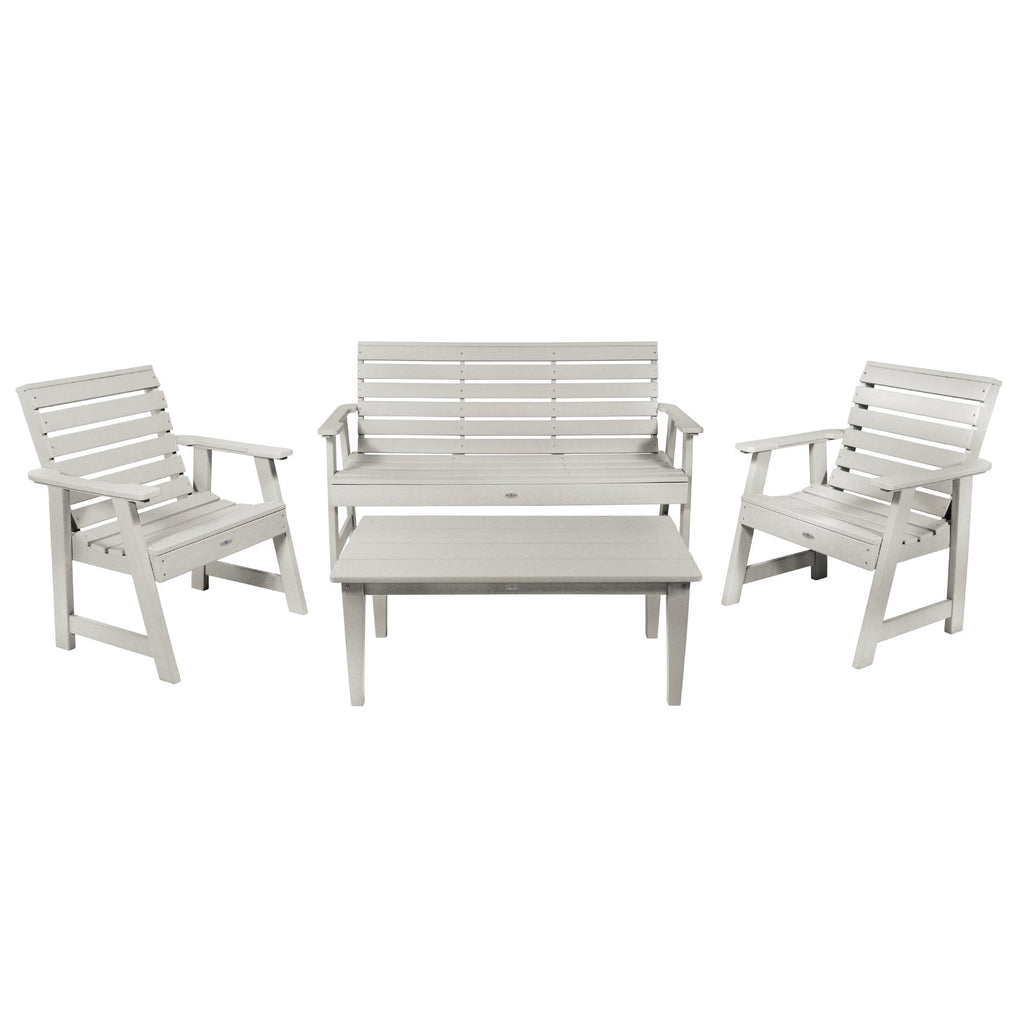 5ft Riverside bench set with conversation table and two chairs in Cove Gray