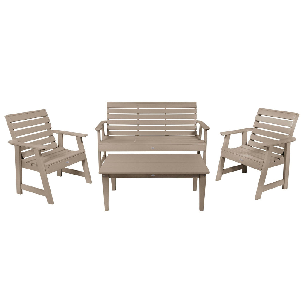 5ft Riverside bench set with conversation table and two chairs in Cabana Tan