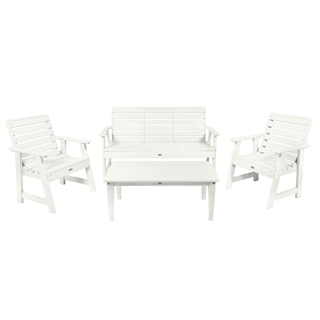 5ft Riverside bench set with conversation table and two chairs in Coconut White