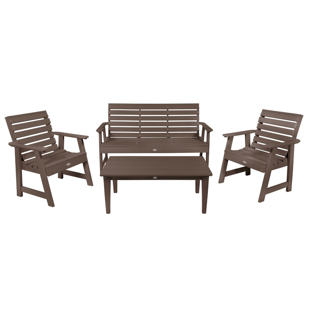 5ft Riverside bench set with conversation table and two chairs in Mangrove Brown