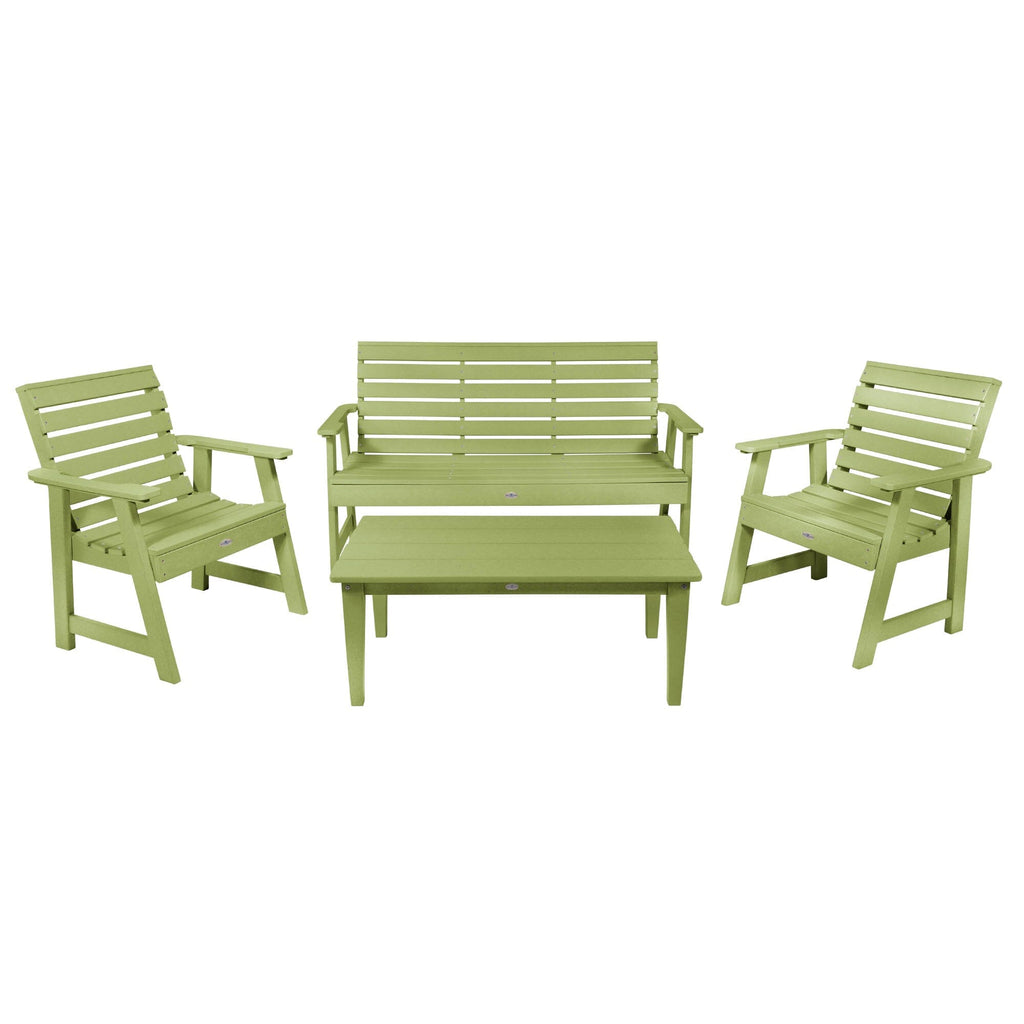 5ft Riverside bench set with conversation table and two chairs in Palm Green