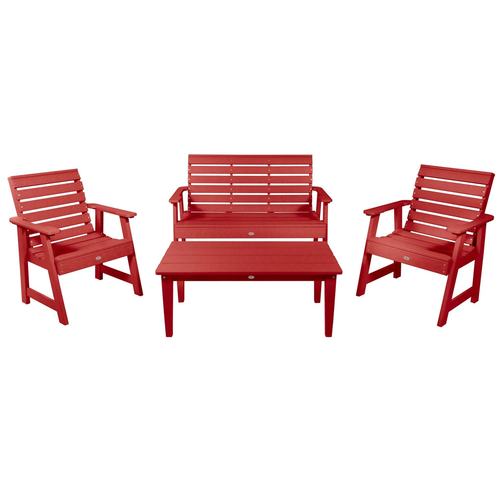 4ft Riverside bench set with conversation table and two chairs in Boathouse Red