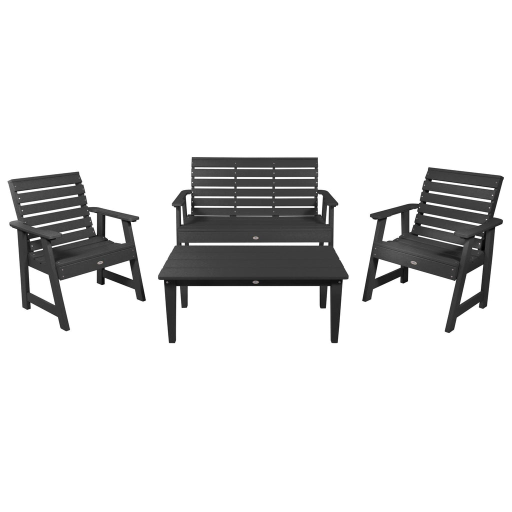 4ft Riverside bench set with conversation table and two chairs in Black Sand