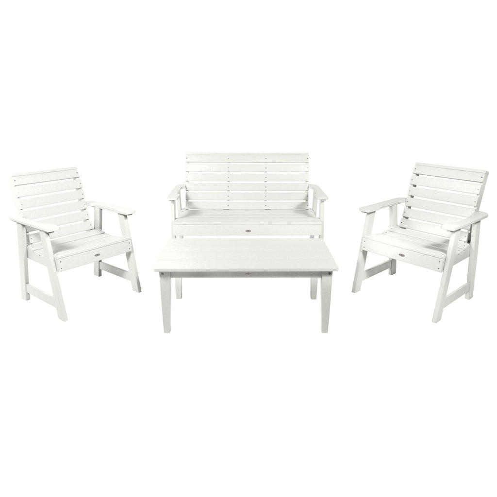 4ft Riverside bench set with conversation table and two chairs in Coconut White