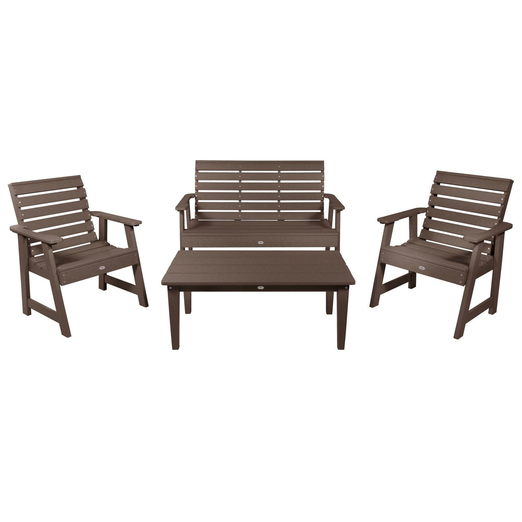 4ft Riverside bench set with conversation table and two chairs in Mangrove Brown