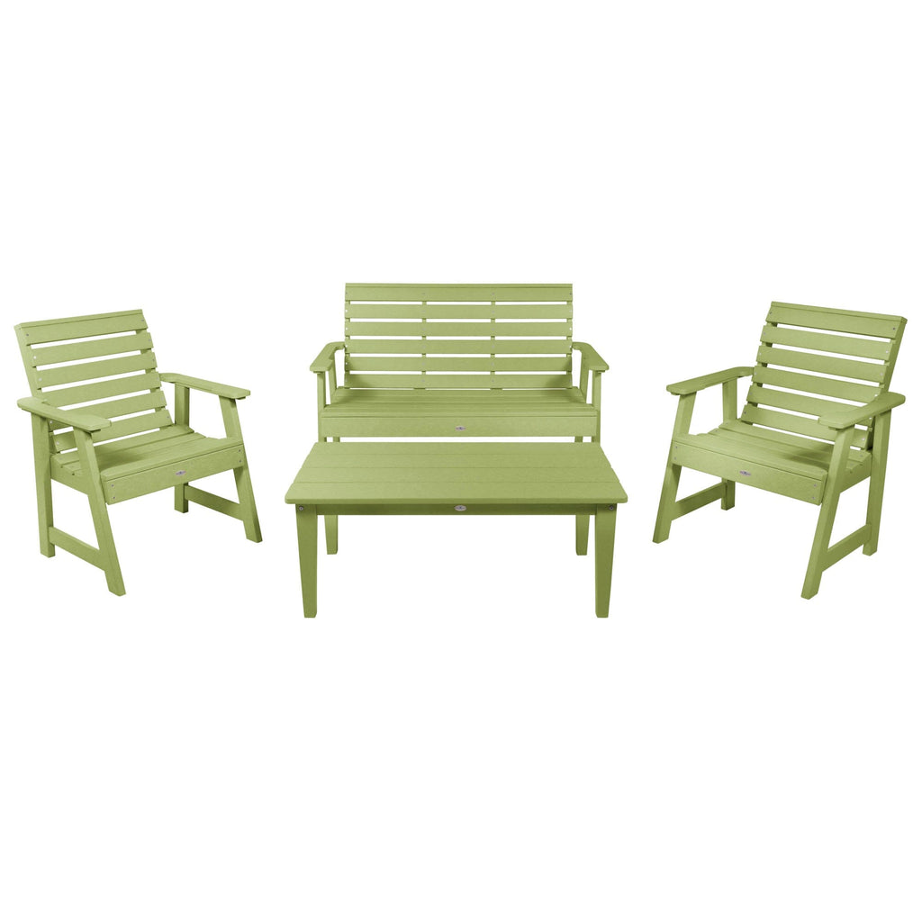 4ft Riverside bench set with conversation table and two chairs in Palm Green