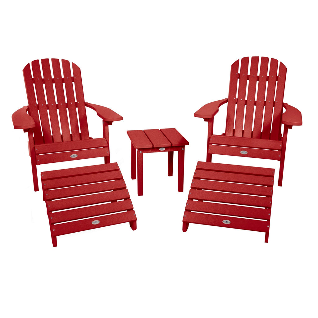2 Folding Adirondacks, 2 Ottomans, and side table in Boathouse Red