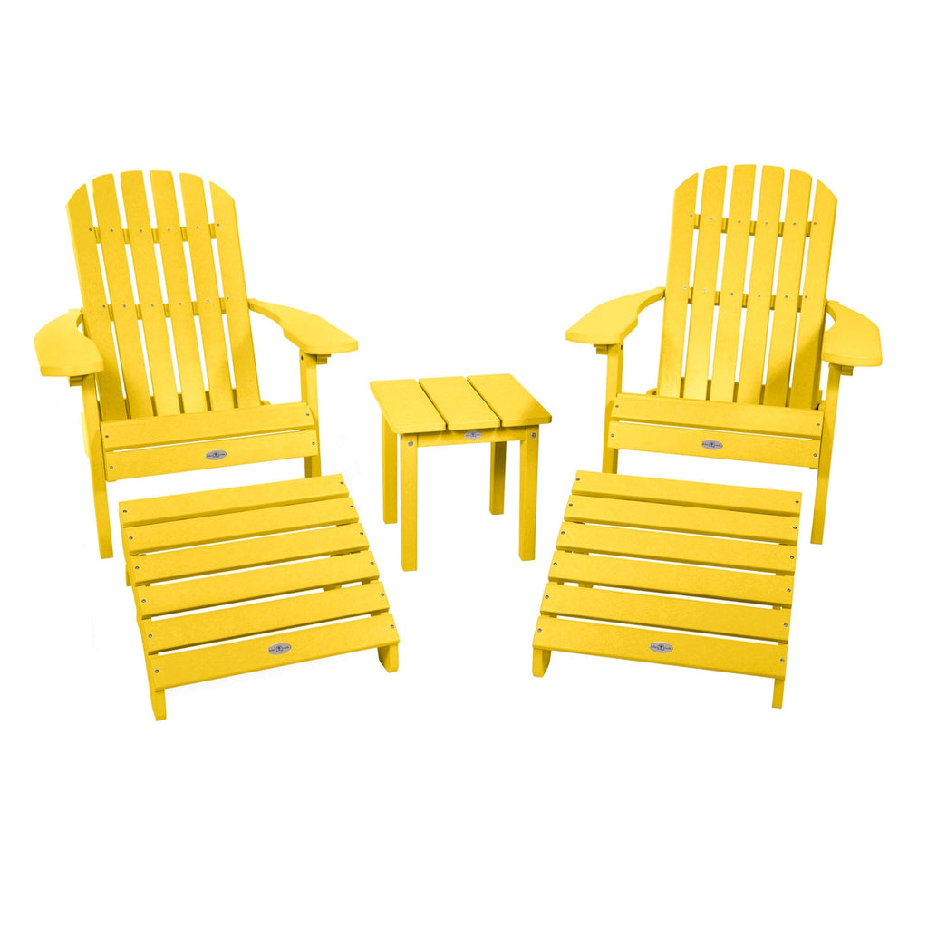 2 Folding Adirondacks, 2 Ottomans, and side table in Sunbeam Yellow