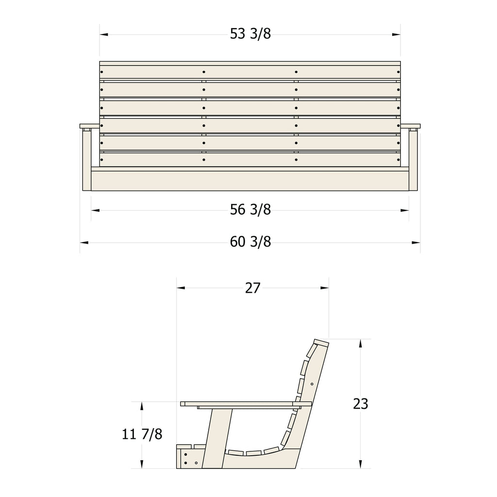5ft Riverside porch swing dimensions