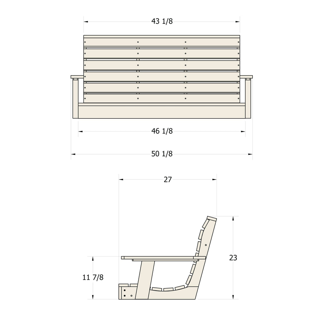 4ft Riverside porch swing dimensions diagram