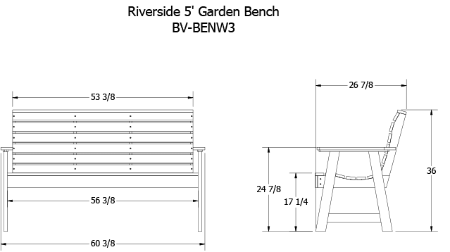 5ft Riverside Garden bench dimensions diagram 