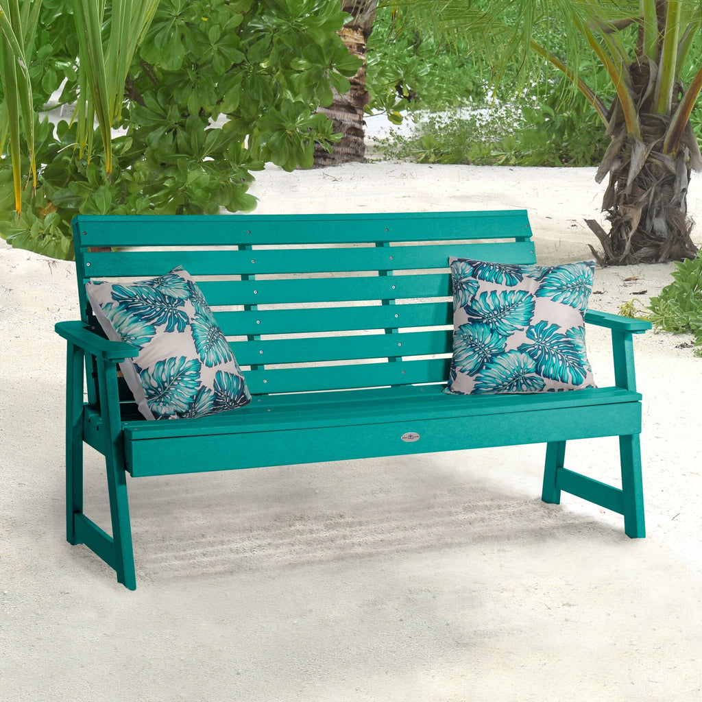 5ft Seaglass Blue Riverside Garden bench with pillows