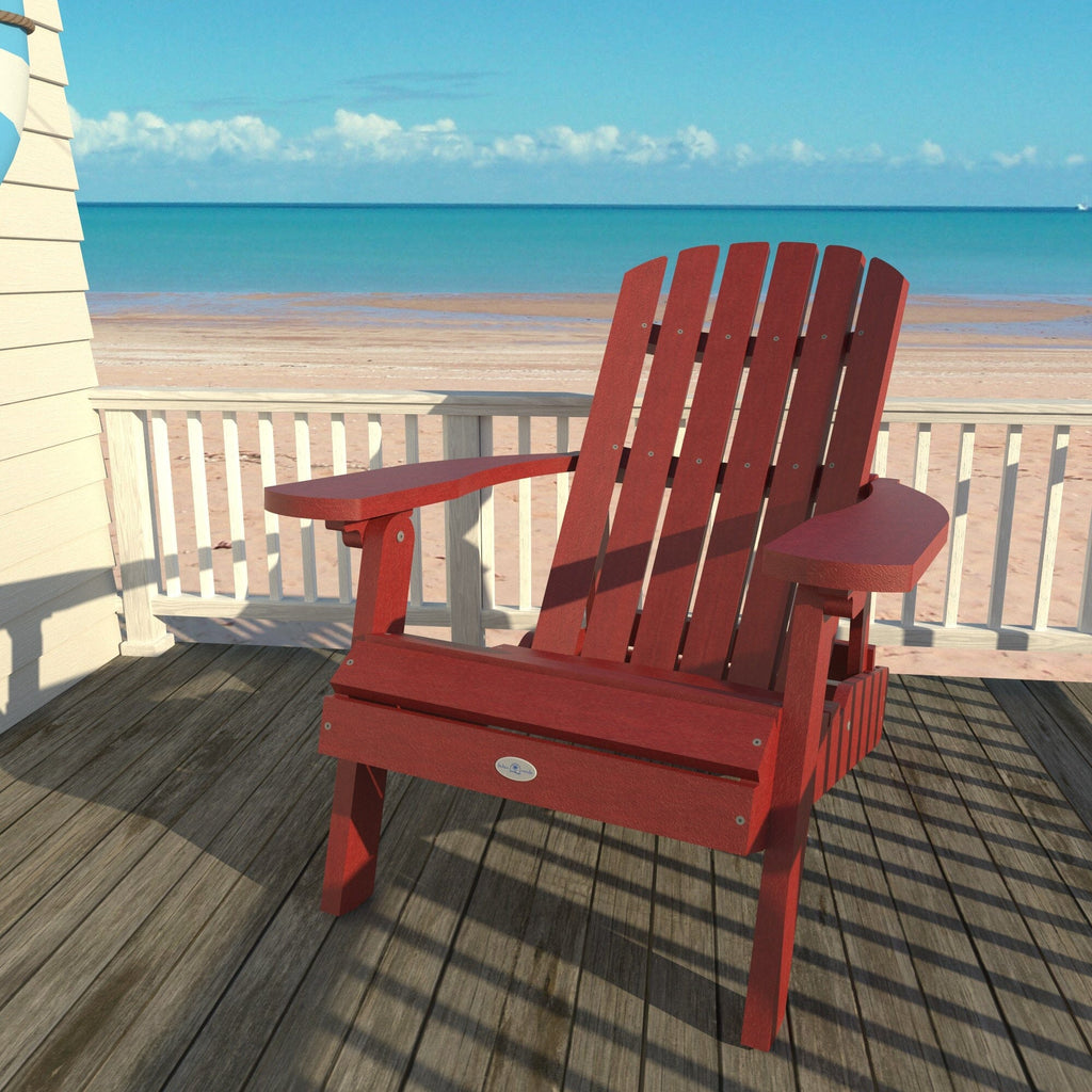 Red Cape folding Adirondack chair on a deck overlooking the beach