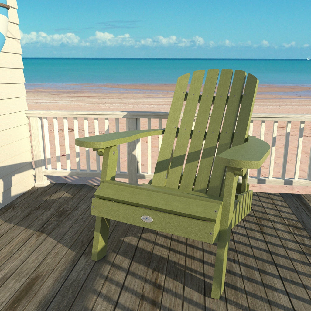Green Cape folding Adirondack chair on a deck overlooking the beach