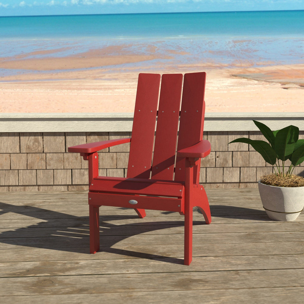 Red Corolla Comfort Height Adirondack Chair with beach background