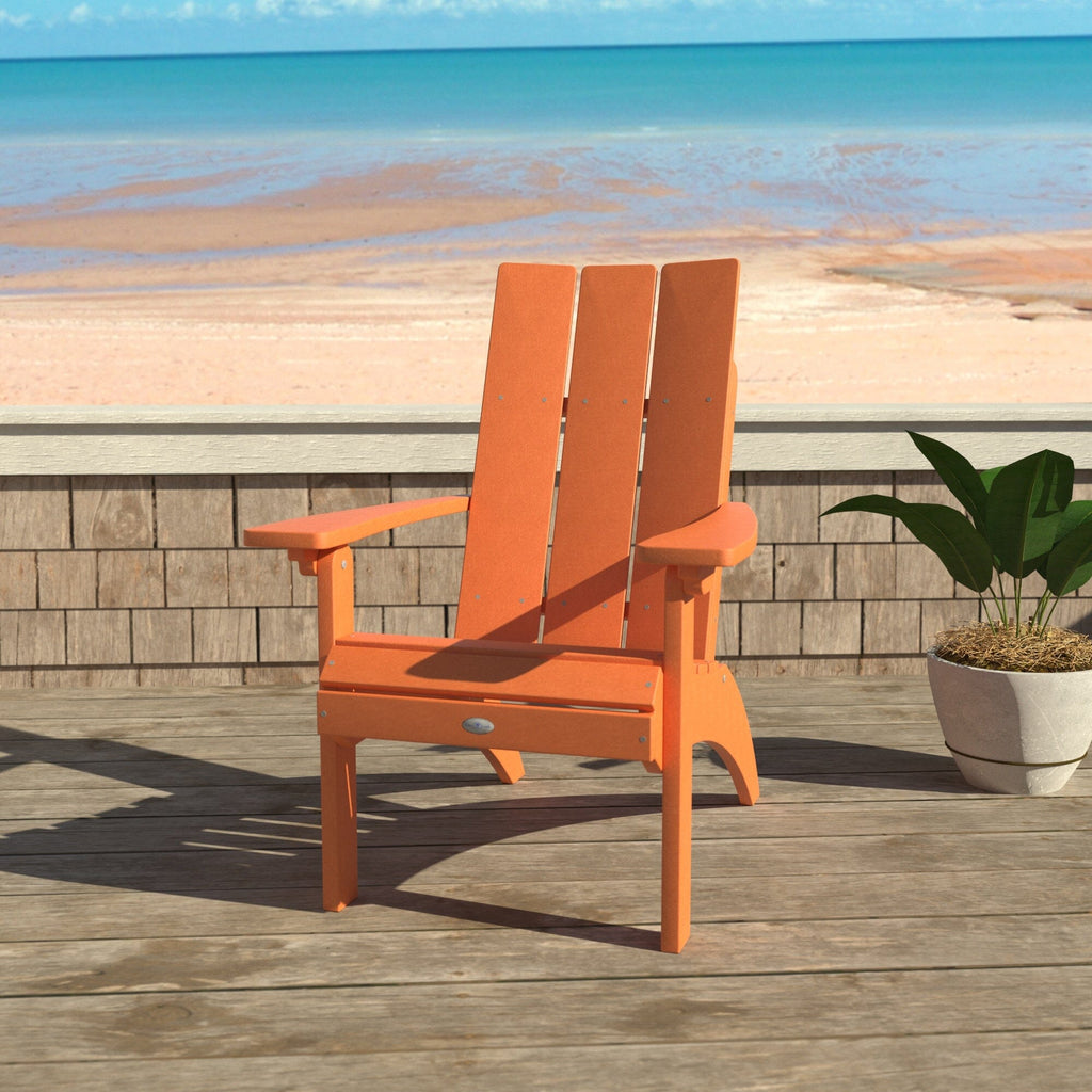 Orange Corolla Comfort Height Adirondack Chair with beach background