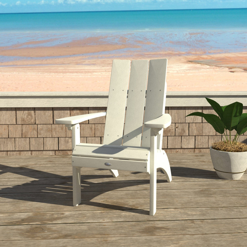 White Corolla Comfort Height Adirondack Chair with beach background