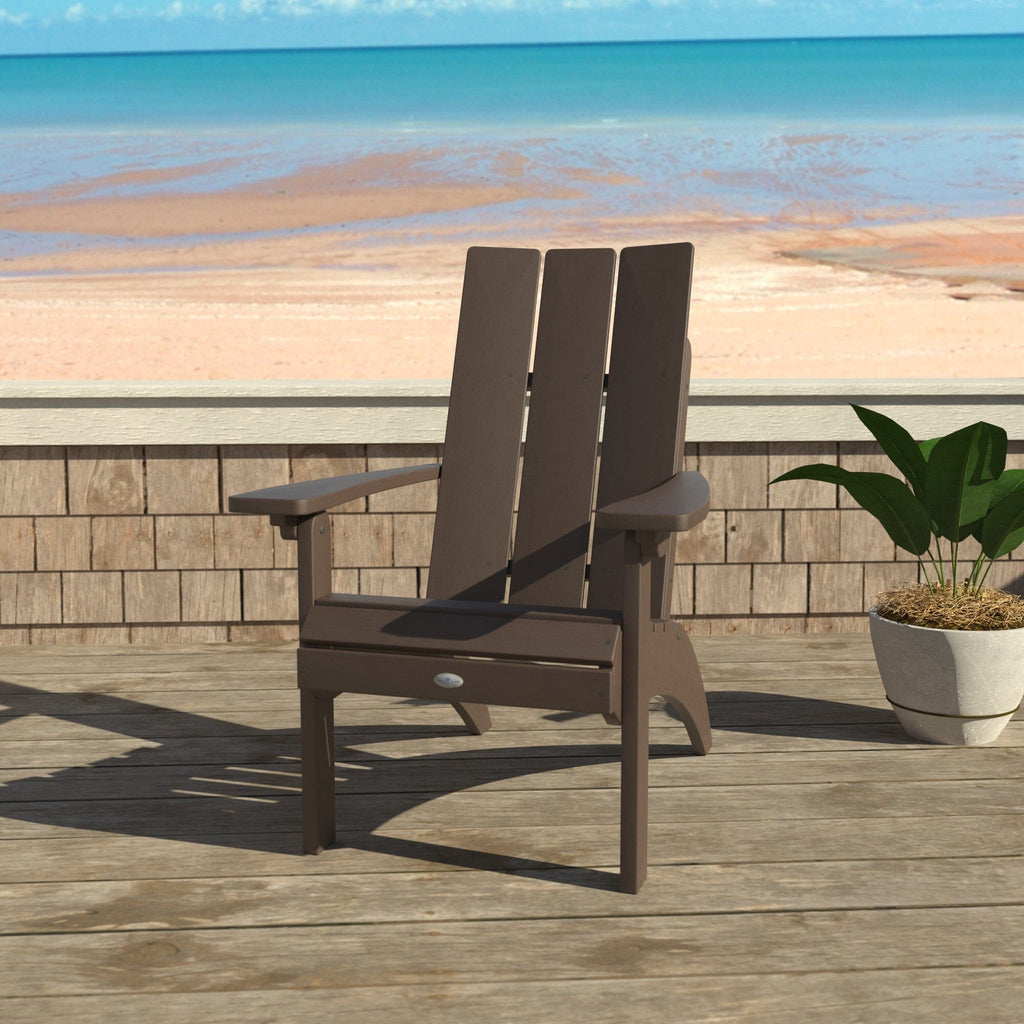 Brown Corolla Comfort Height Adirondack Chair with beach background