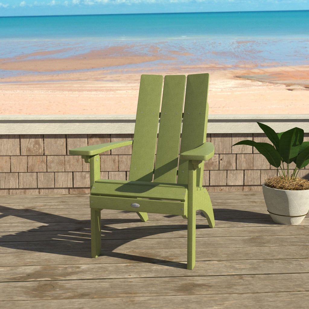 Green Corolla Comfort Height Adirondack Chair with beach background