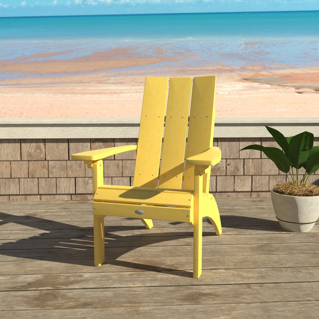 Yellow Corolla Comfort Height Adirondack Chair with beach background