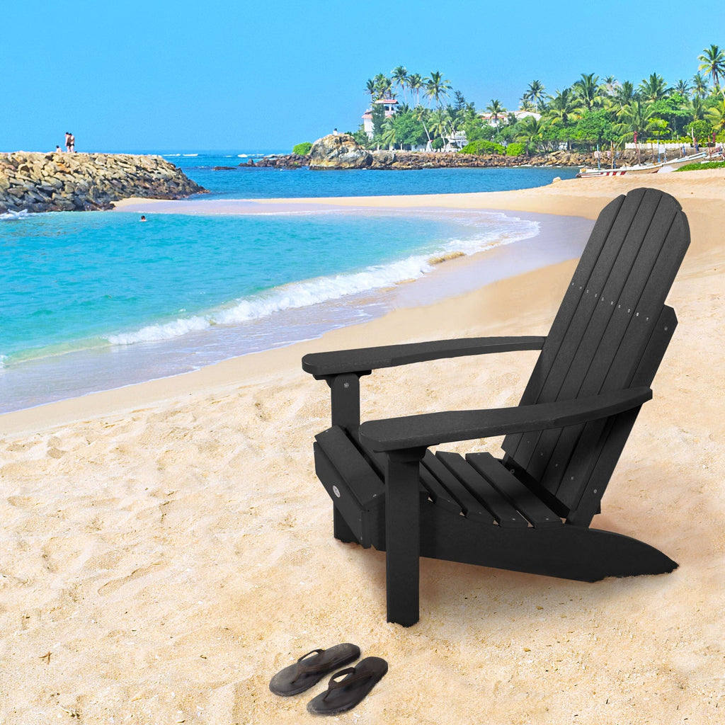 Black Cape Classic Adirondack Chair on a beach 