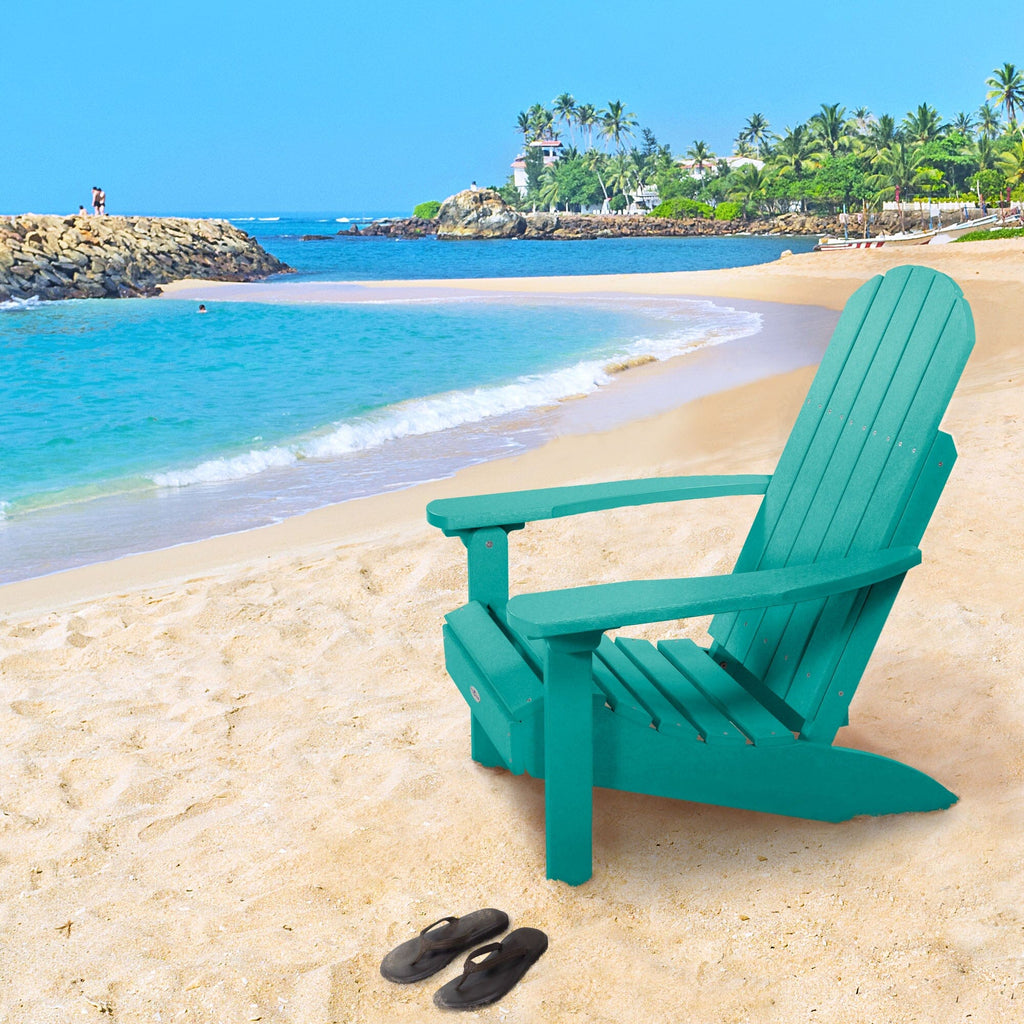 Blue Cape Classic Adirondack Chair on a beach 