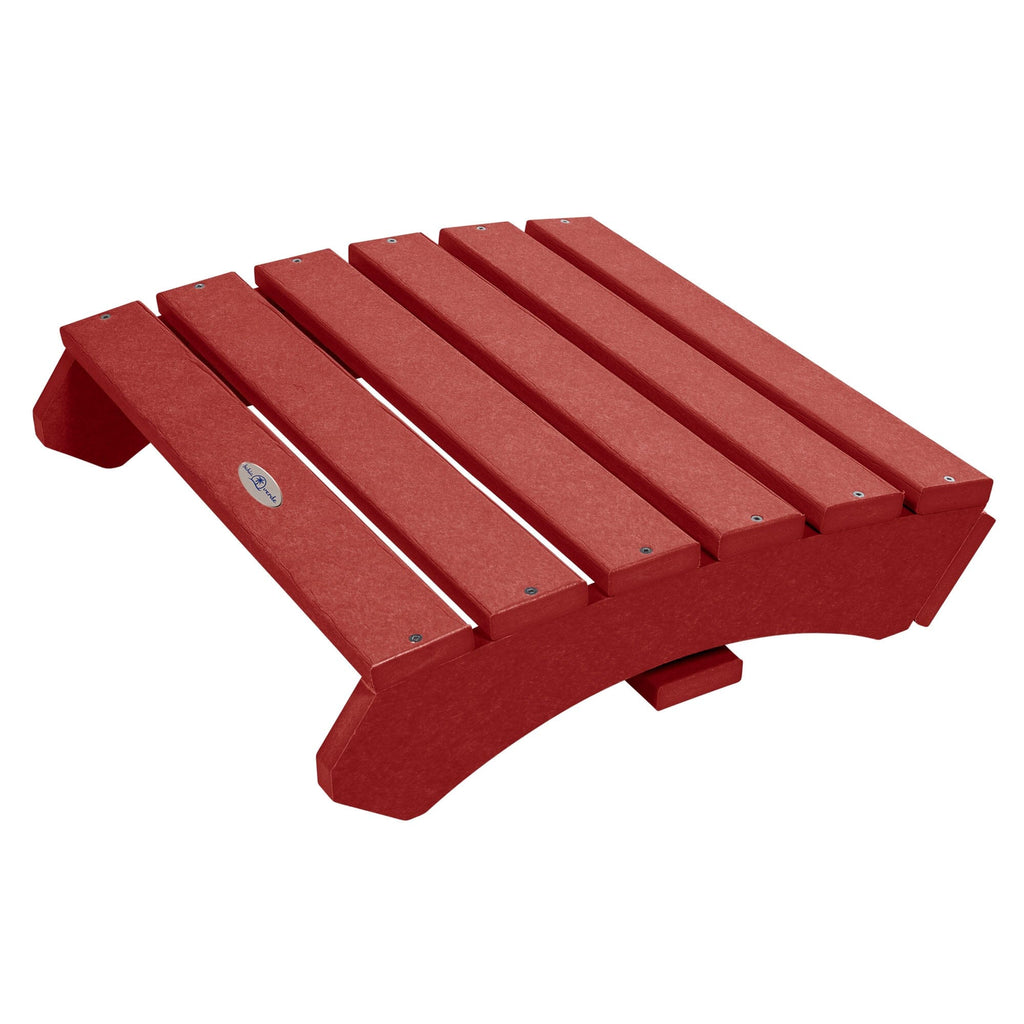 Boathouse red folding ottoman at a side angle 
