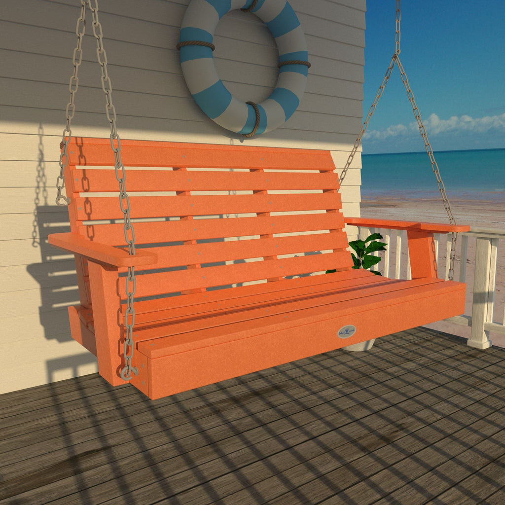 4ft orange porch swing on deck with life preserver 