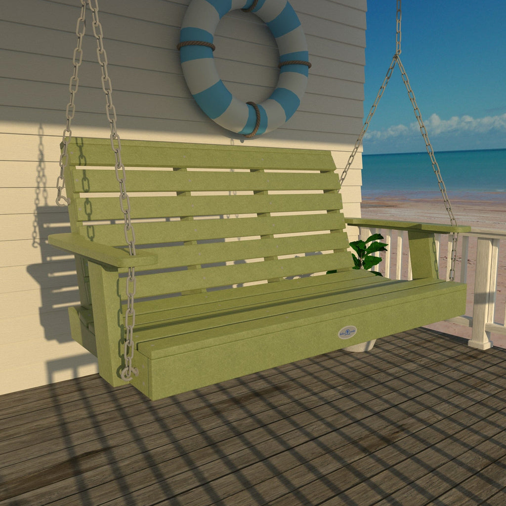 4ft green porch swing on deck with life preserver 